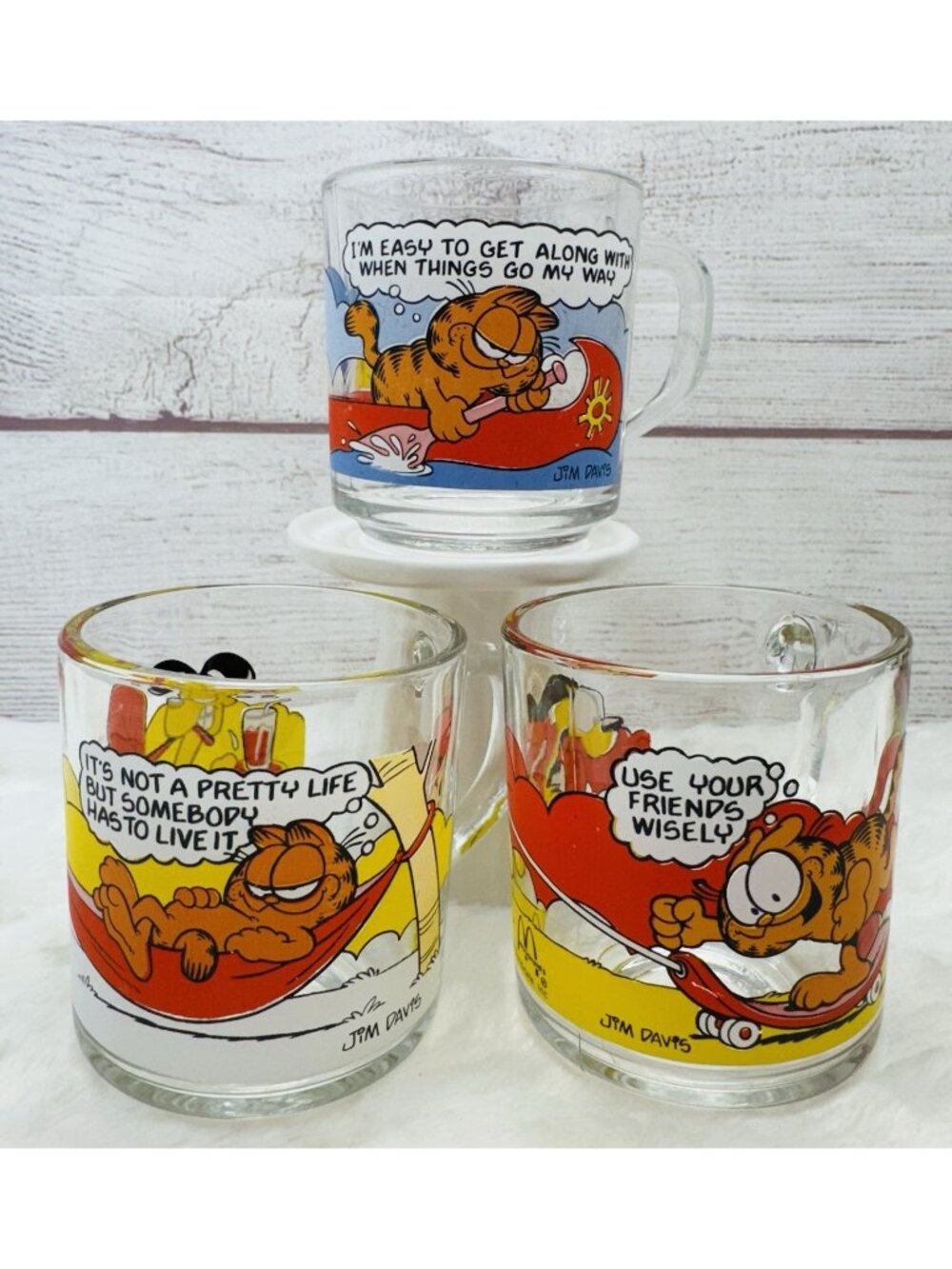 McDonald’s Garfield & Odie Clear Glass Coffee Mugs Cups VINTAGE (1978) Set of 3